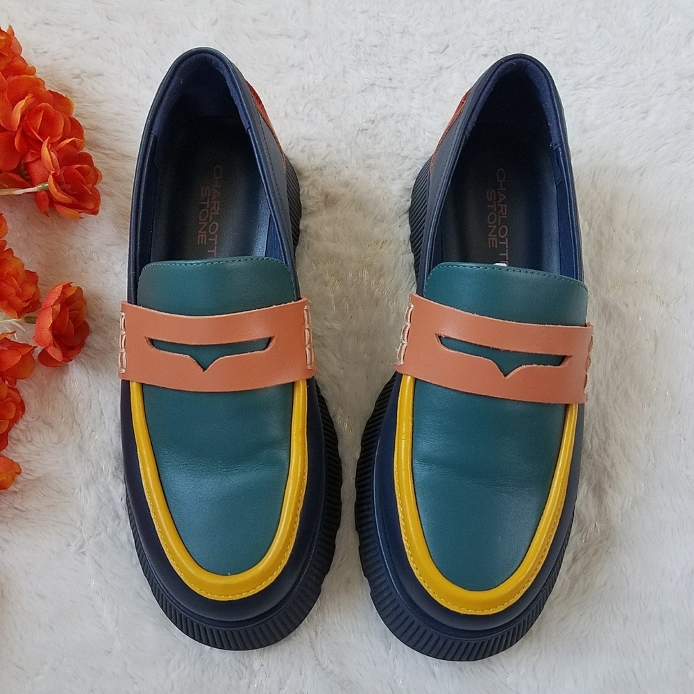 Charlotte Stone Adam V2 Platform Loafers in Navy - Picture 3 of 9